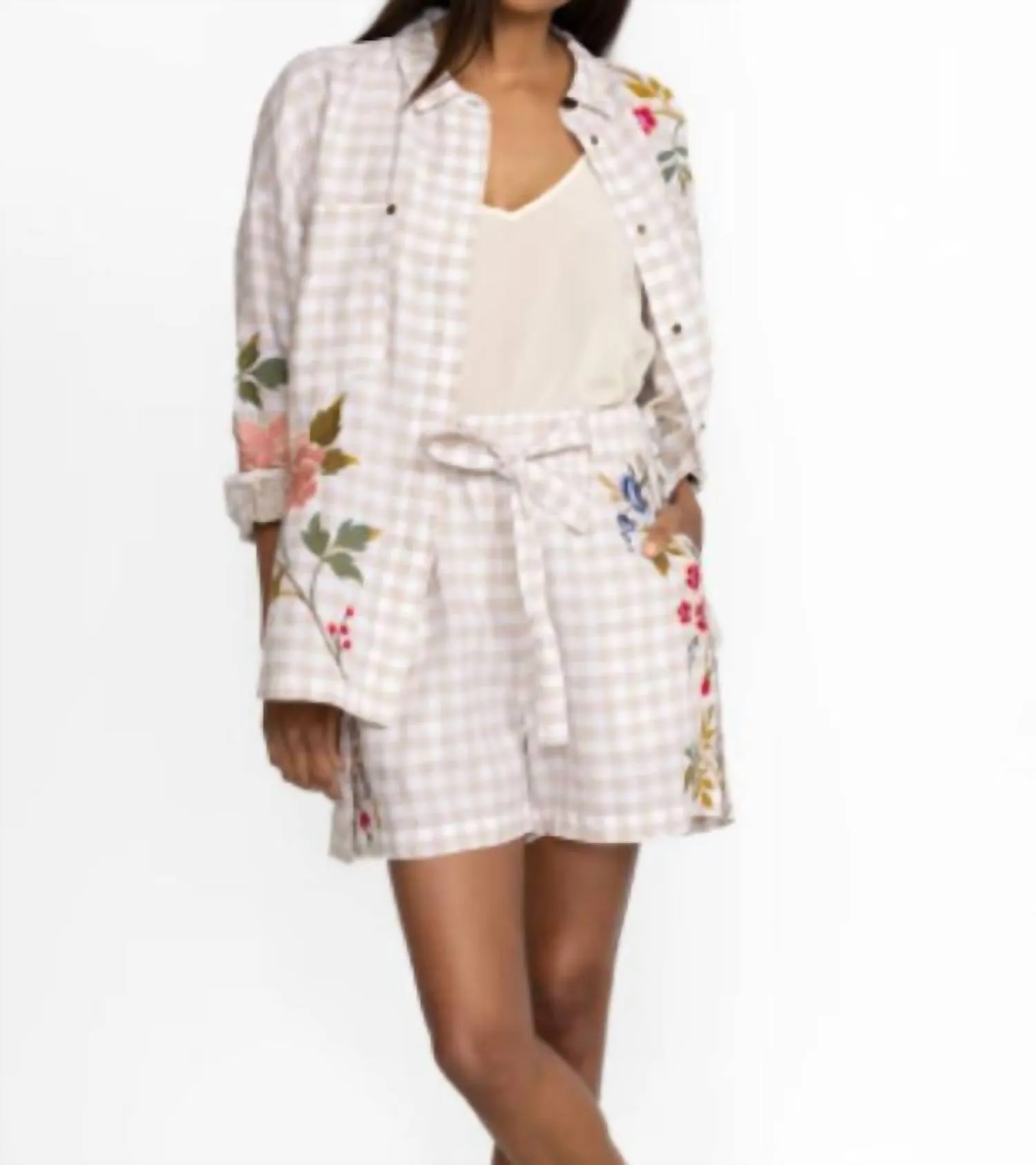 Adele Trapunto Belted Short In Plaid
