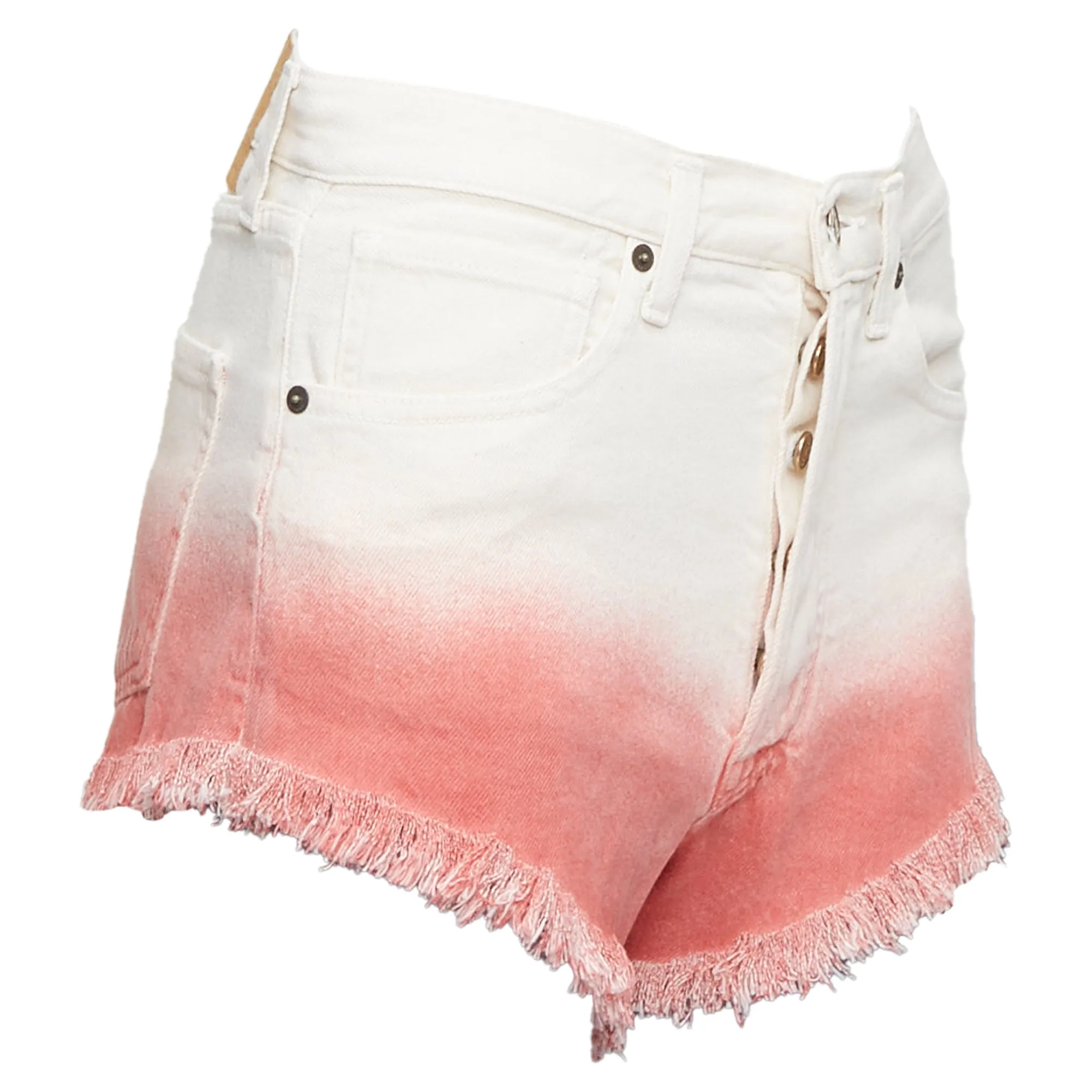 Alanui Papaya Ombre Dip Dye Frayed Denim Shorts