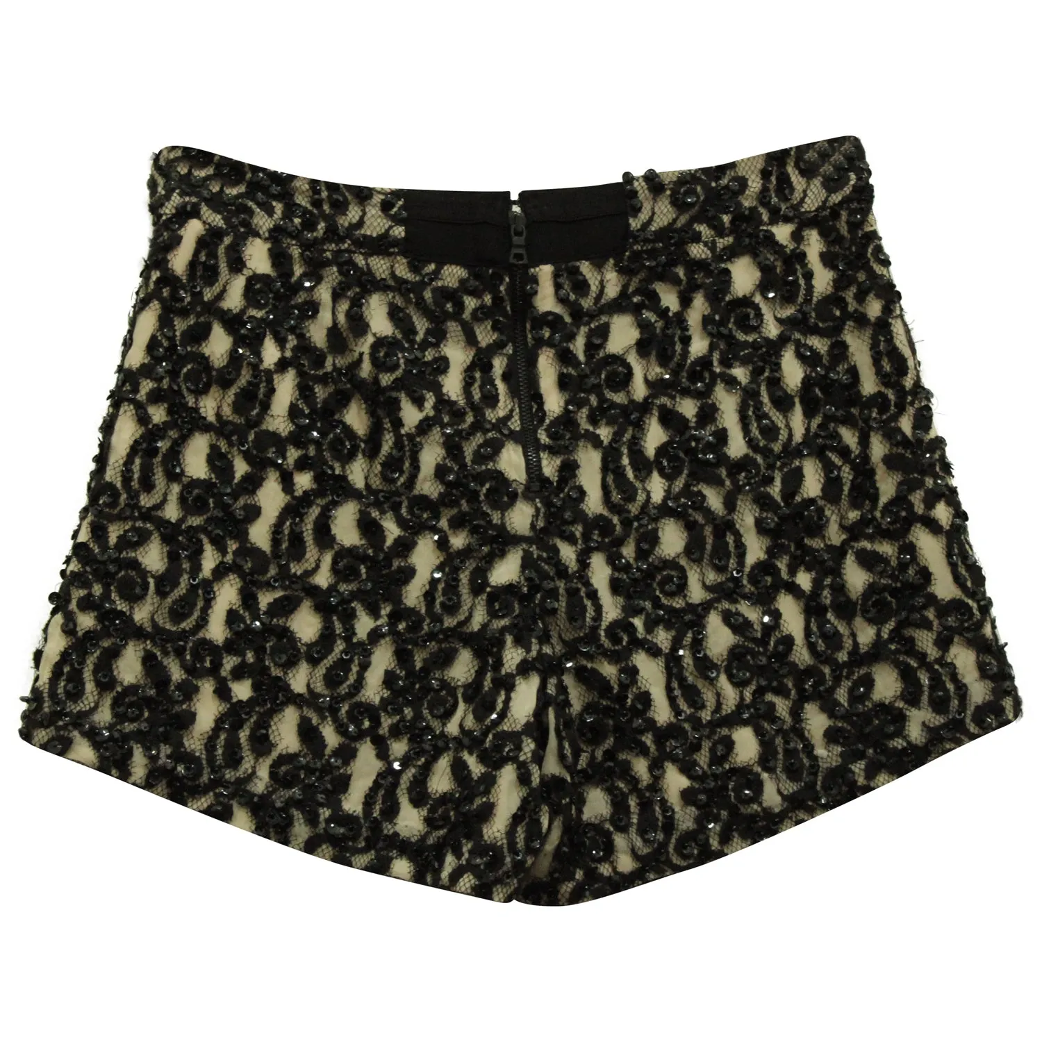 Alice & Olivia Embellished Guipure Shorts in Black Polyester