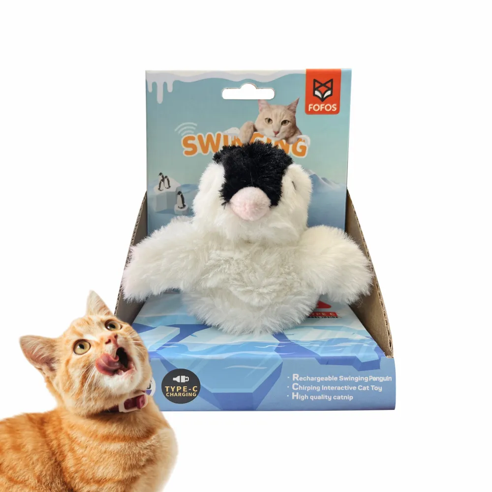 Barkbutler x Fofos Swinging Penguin Interactive Toy for Cats (White/Black)