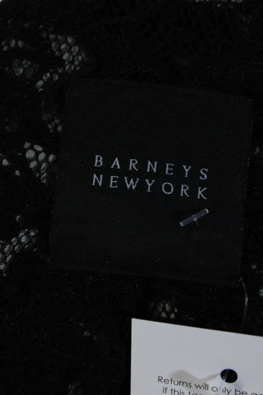Barneys New York Womens Gray Crew Neck Full Zip Long Sleeve Leather Jacket