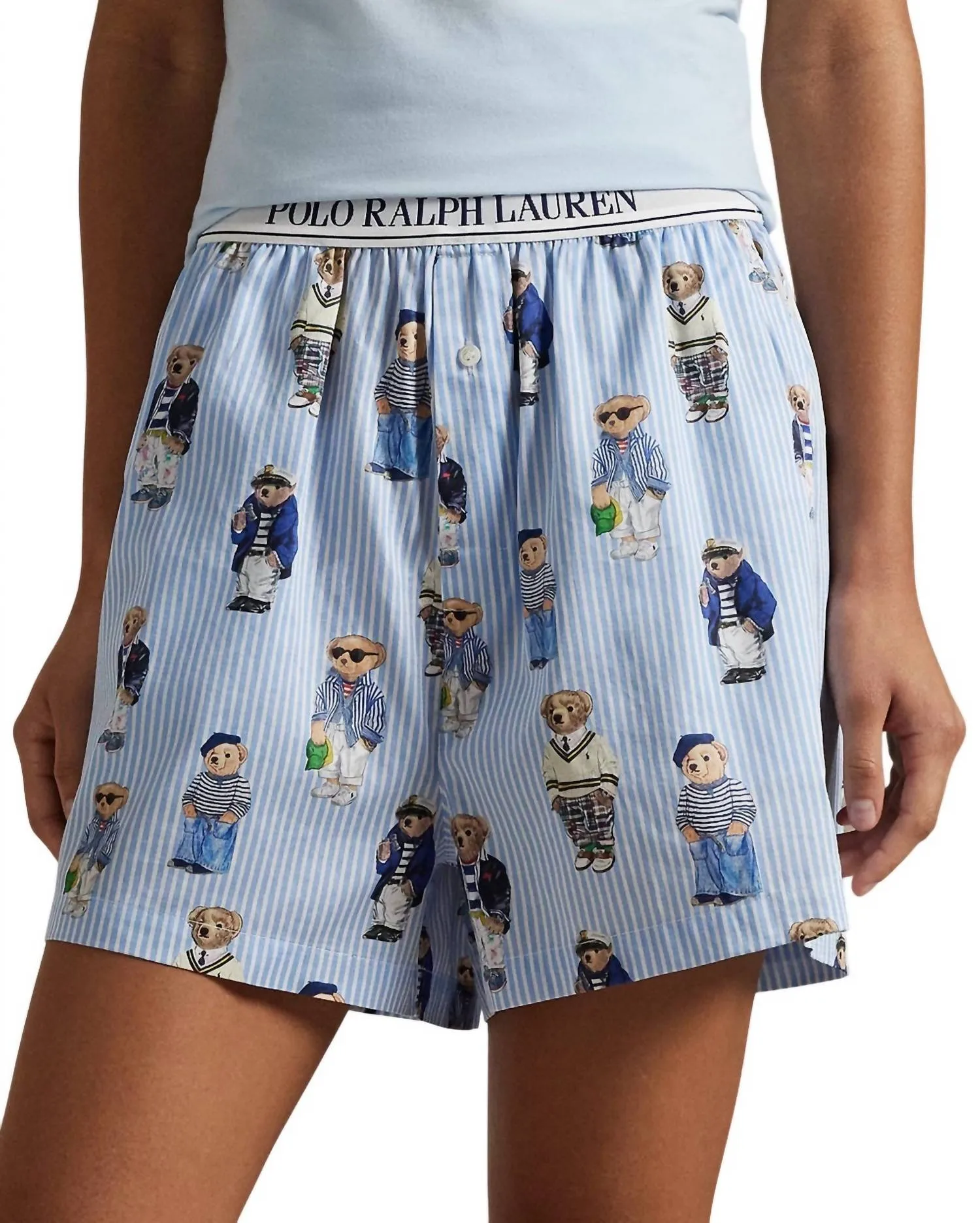Bear Striped Cotton Boxer In Oxford Blue
