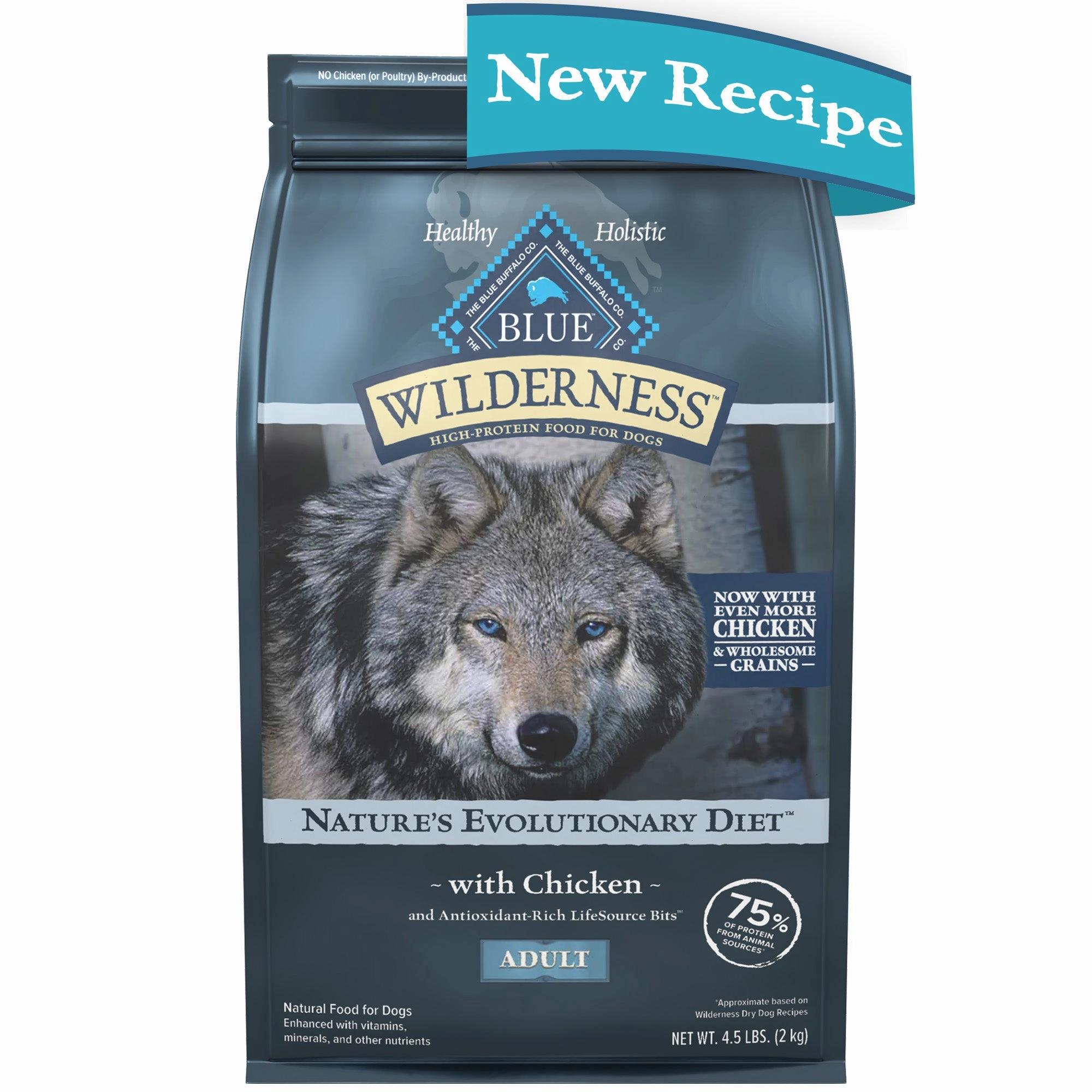 Blue Buffalo Wilderness High Protein Natural Adult Dry Dog Food plus Wholesome Grains, Chicken 4.5 lb. bag