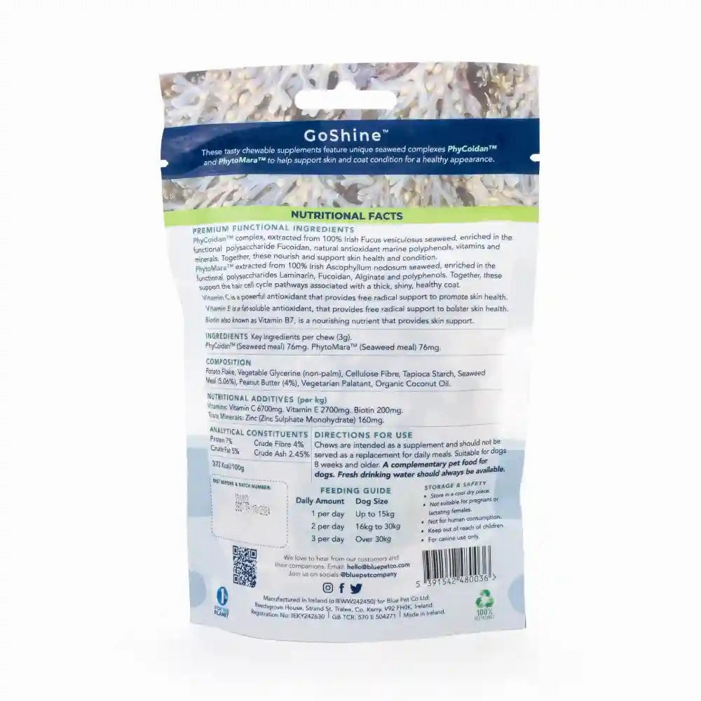 Blue Pet Co Go Shine Peanut Butter Flavor Skin & Coat Chewable Supplement for Dogs