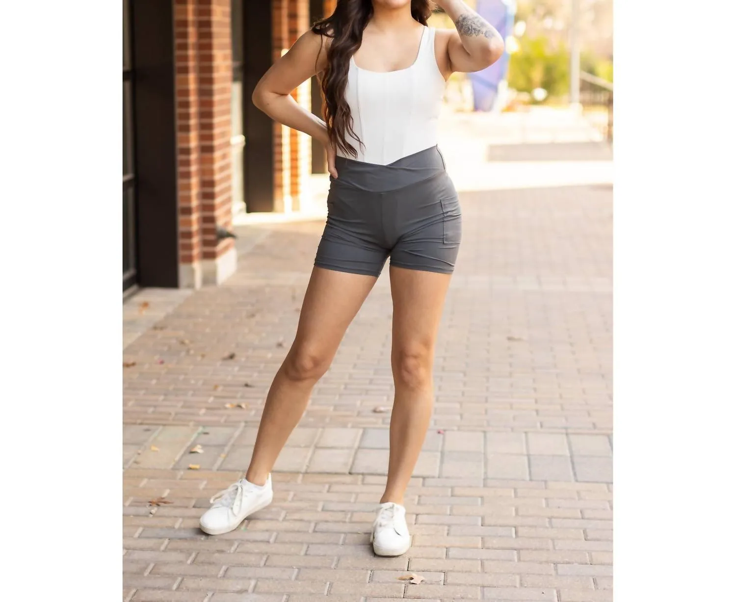 Caleigh Crossover Biker 5" Shorts In Charcoal