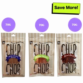 Chip Chops Chicken & Codfish Sandwich, Chicken Tenders and Roast Duck Strips Dog Treats Combo