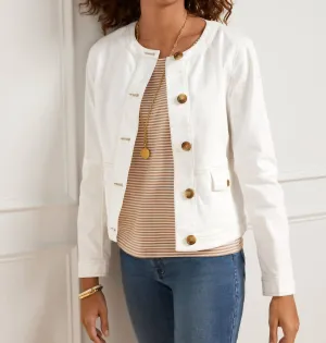 Collarless Jean Jacket In White