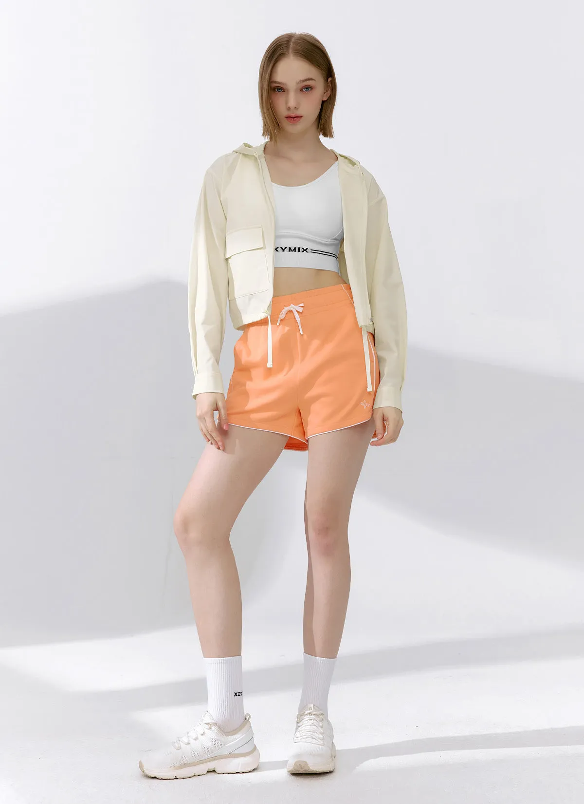 Color Block Piping Curve Shorts