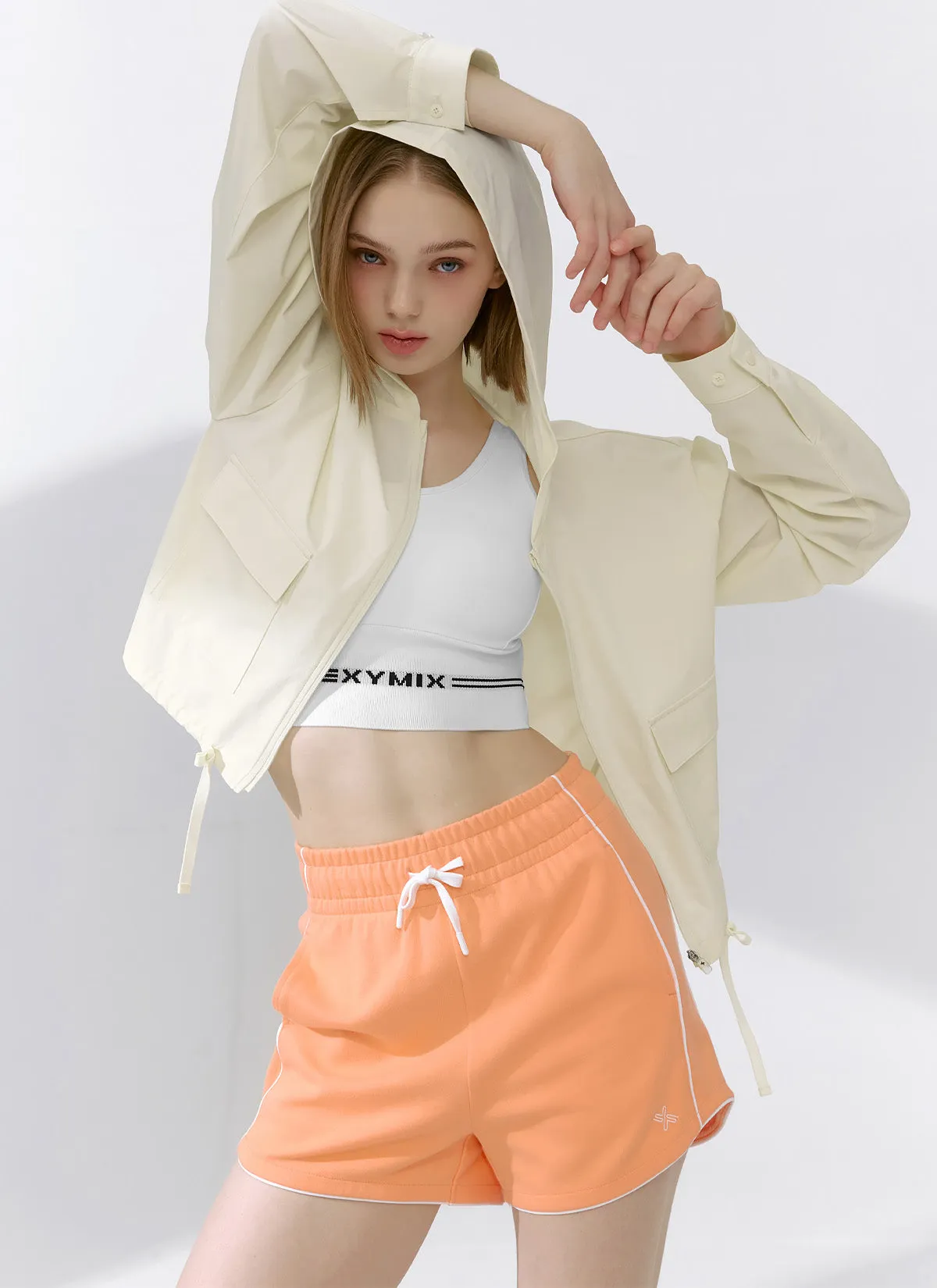 Color Block Piping Curve Shorts