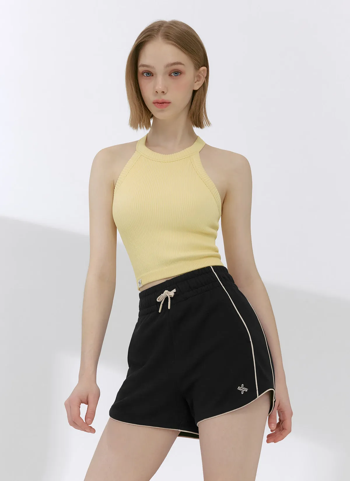 Color Block Piping Curve Shorts