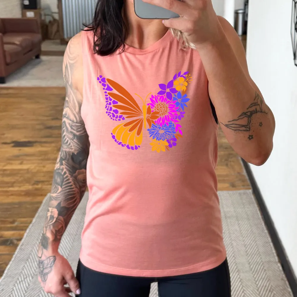 Colorful Floral Butterfly Muscle Tank