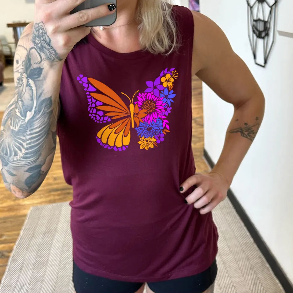 Colorful Floral Butterfly Muscle Tank