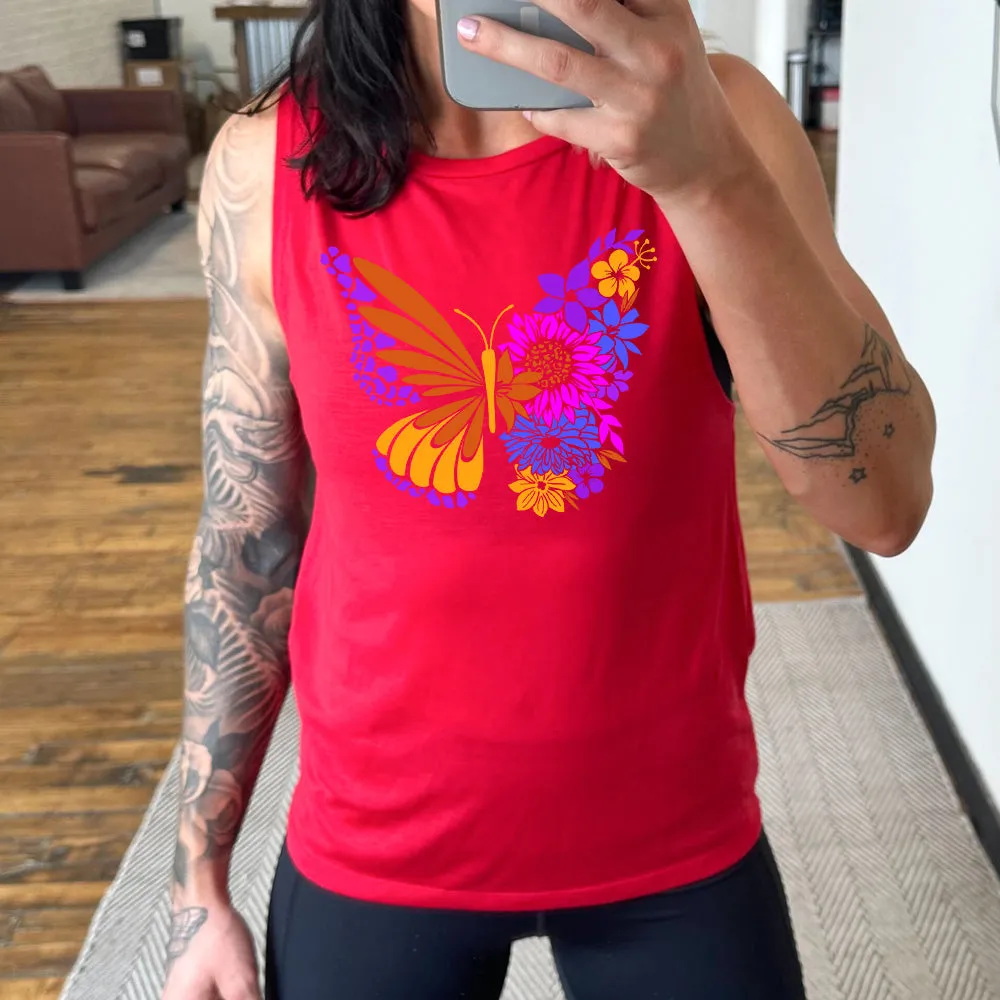 Colorful Floral Butterfly Muscle Tank