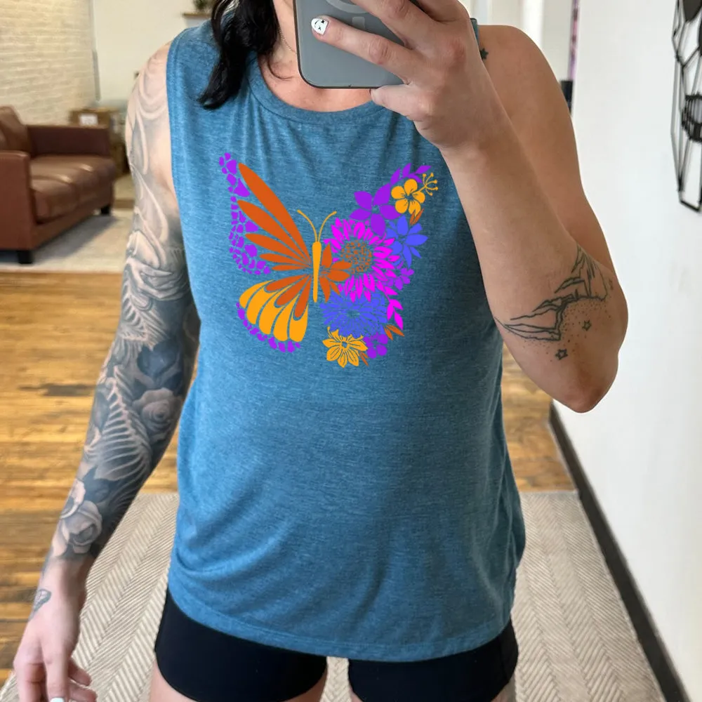Colorful Floral Butterfly Muscle Tank