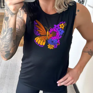 Colorful Floral Butterfly Muscle Tank