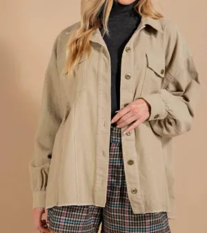 Corduroy Button Down Oversized Shacket In Khaki