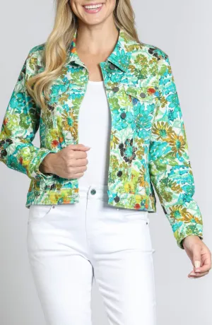Denim Jacket In Green/turquoise Multi