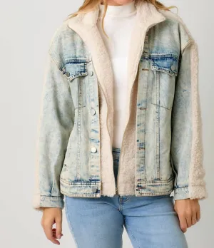 Denim Mixed Sherpa Jacket In Ivory/denim