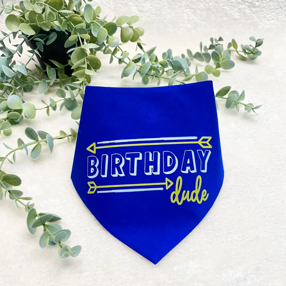 Dogobow Birthday Dude Scarf for Dogs (Royal Blue) (Get a Bow Free)