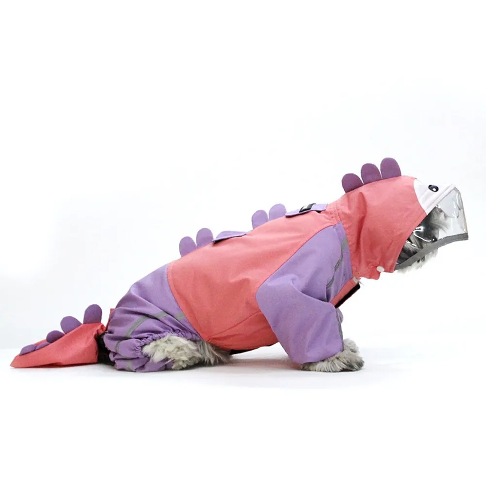Dogobow Bubble's Dino Raincoat for Dogs and Cats (Pink/Purple)