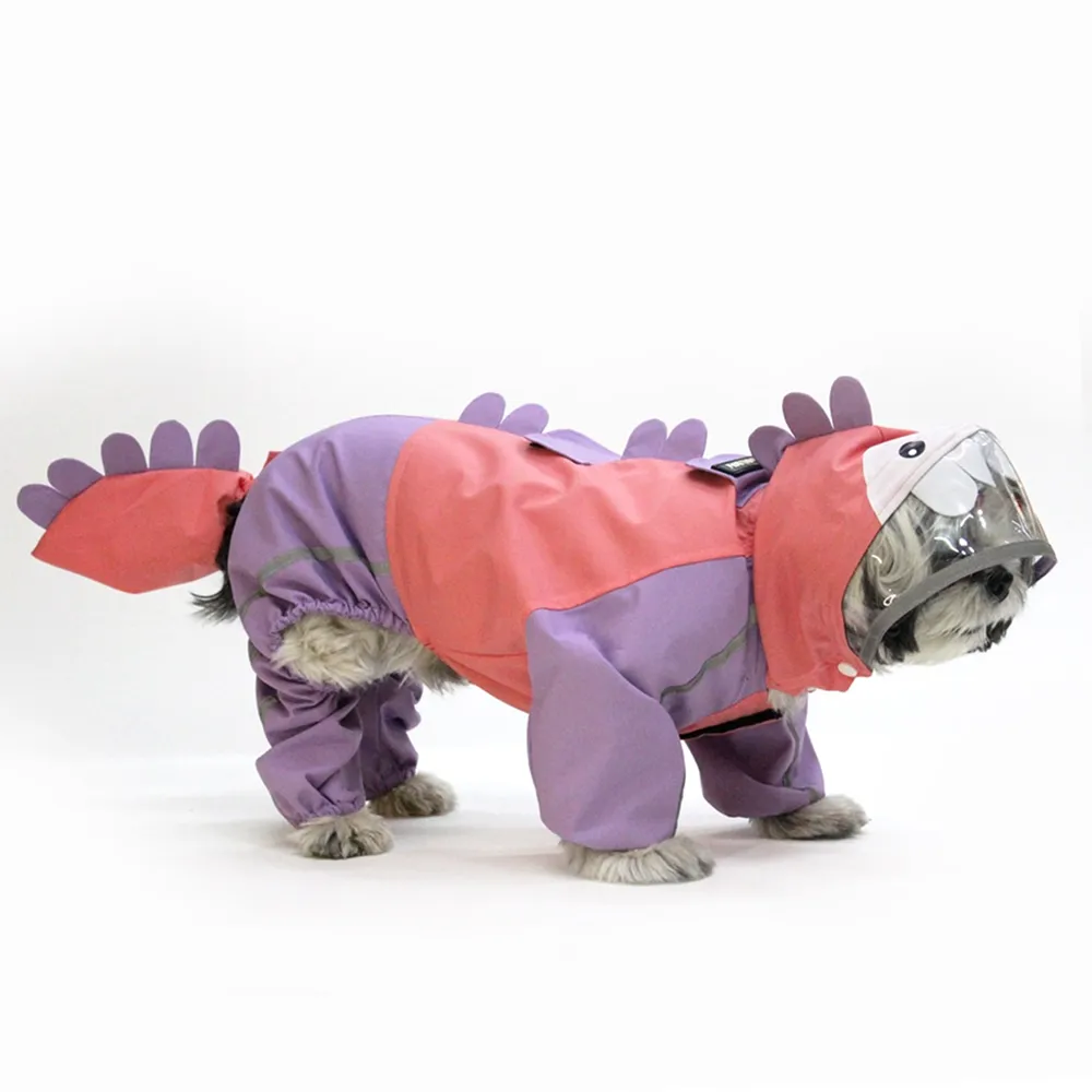 Dogobow Bubble's Dino Raincoat for Dogs and Cats (Pink/Purple)