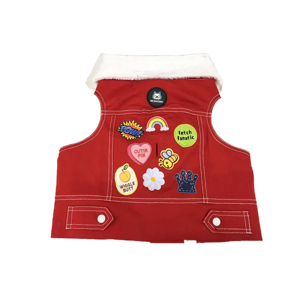Dogobow Denim Jacket for Dogs and Cats (Red) (Get a Bow Free)