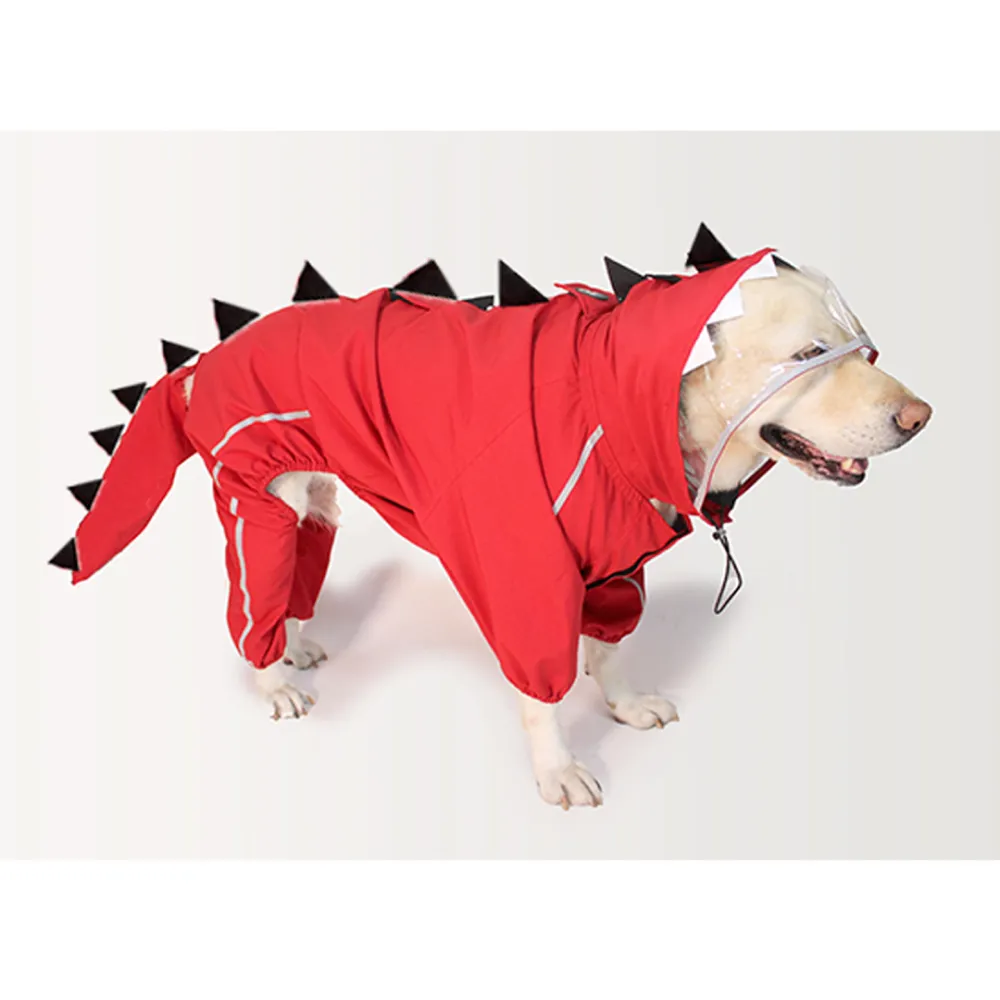 Dogobow Dino Body Suit Raincoat for Dogs and Cats (Red)
