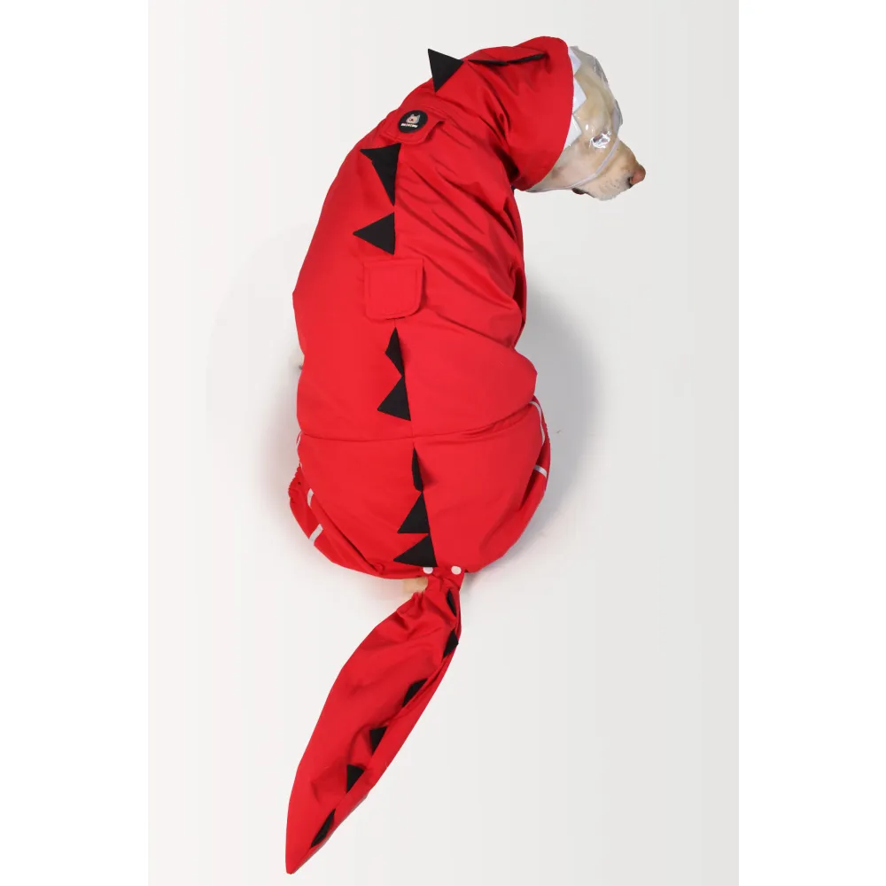 Dogobow Dino Body Suit Raincoat for Dogs and Cats (Red)