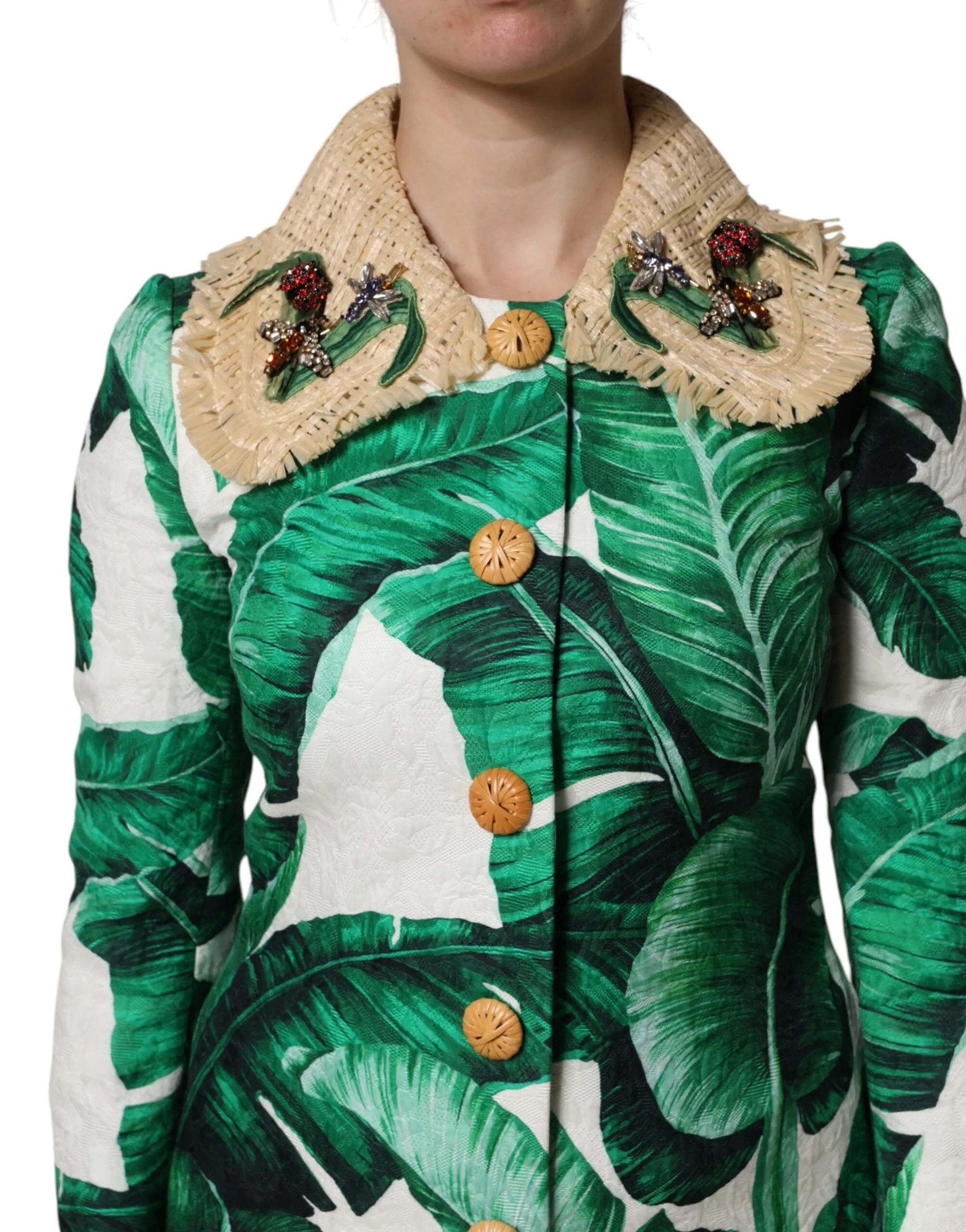 Dolce & Gabbana multi Leaf Print Embellished Trenchcoat Women's Jacket