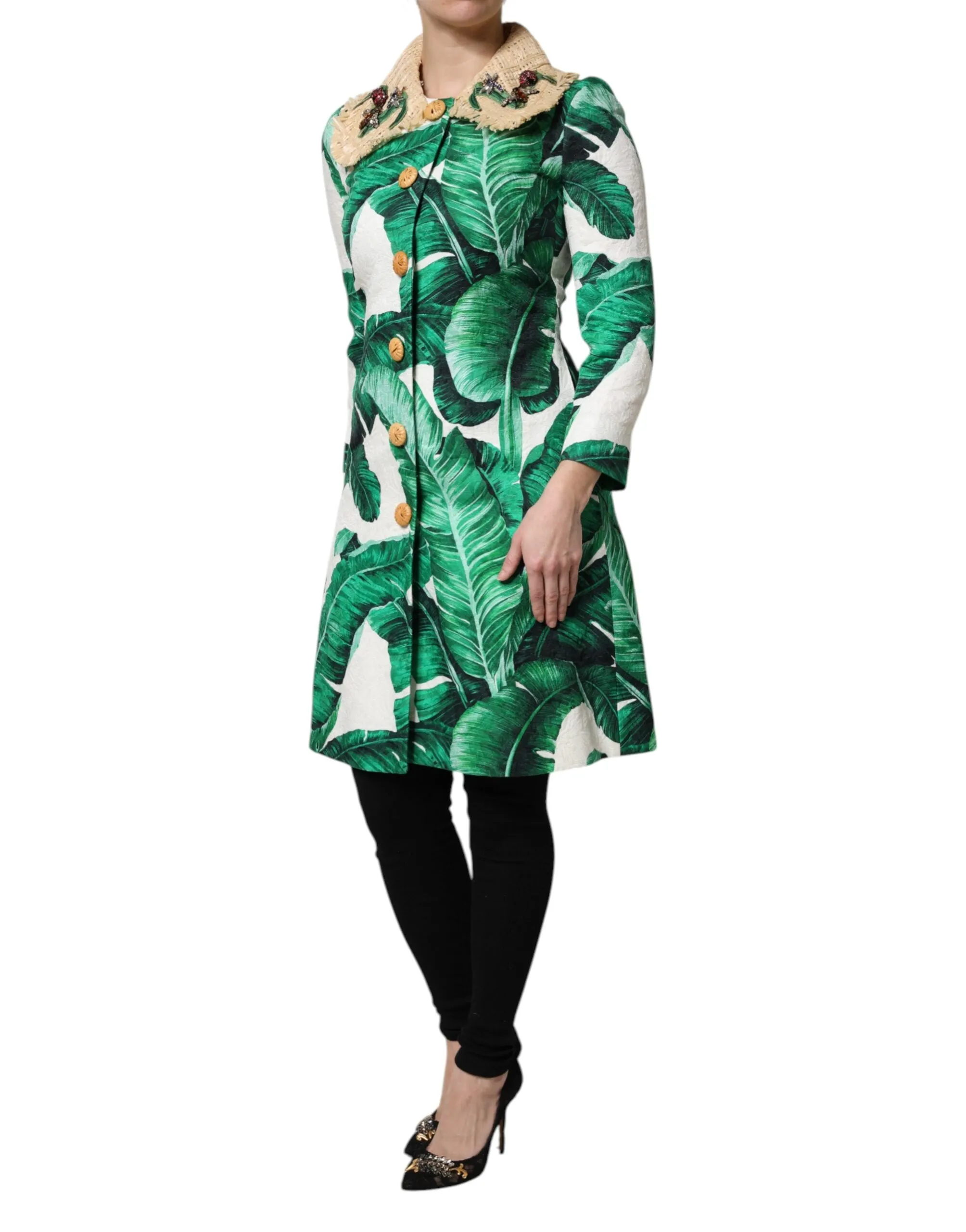 Dolce & Gabbana multi Leaf Print Embellished Trenchcoat Women's Jacket