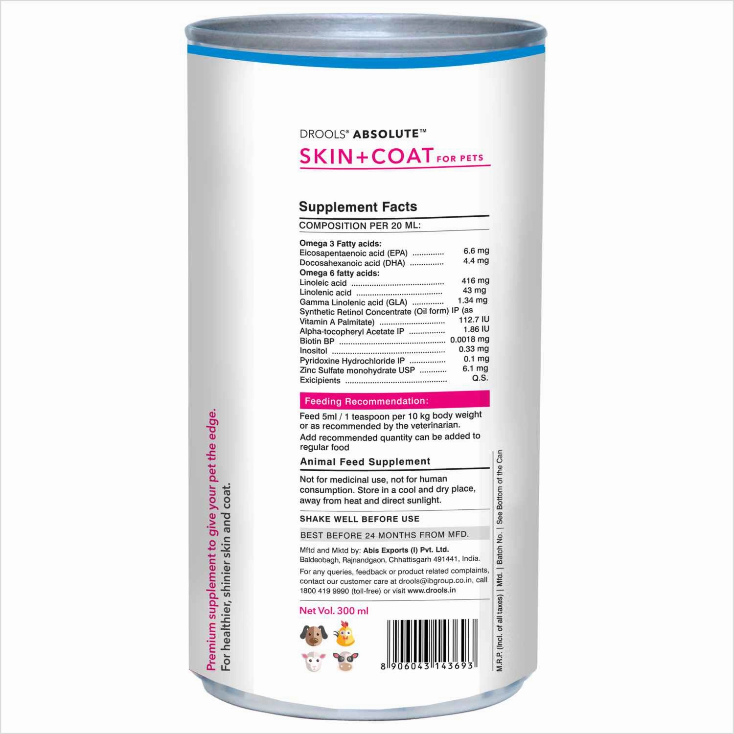 Drools Absolute Skin & Coat Syrup Supplement for Dogs