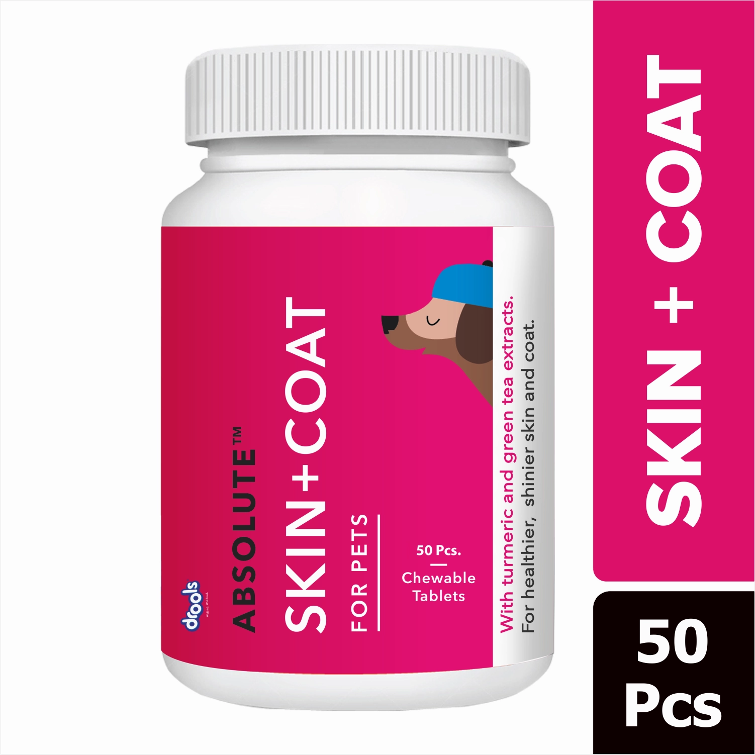 Drools Absolute Skin & Coat Tablets and Salmon Oil Syrup Supplement for Dogs Combo