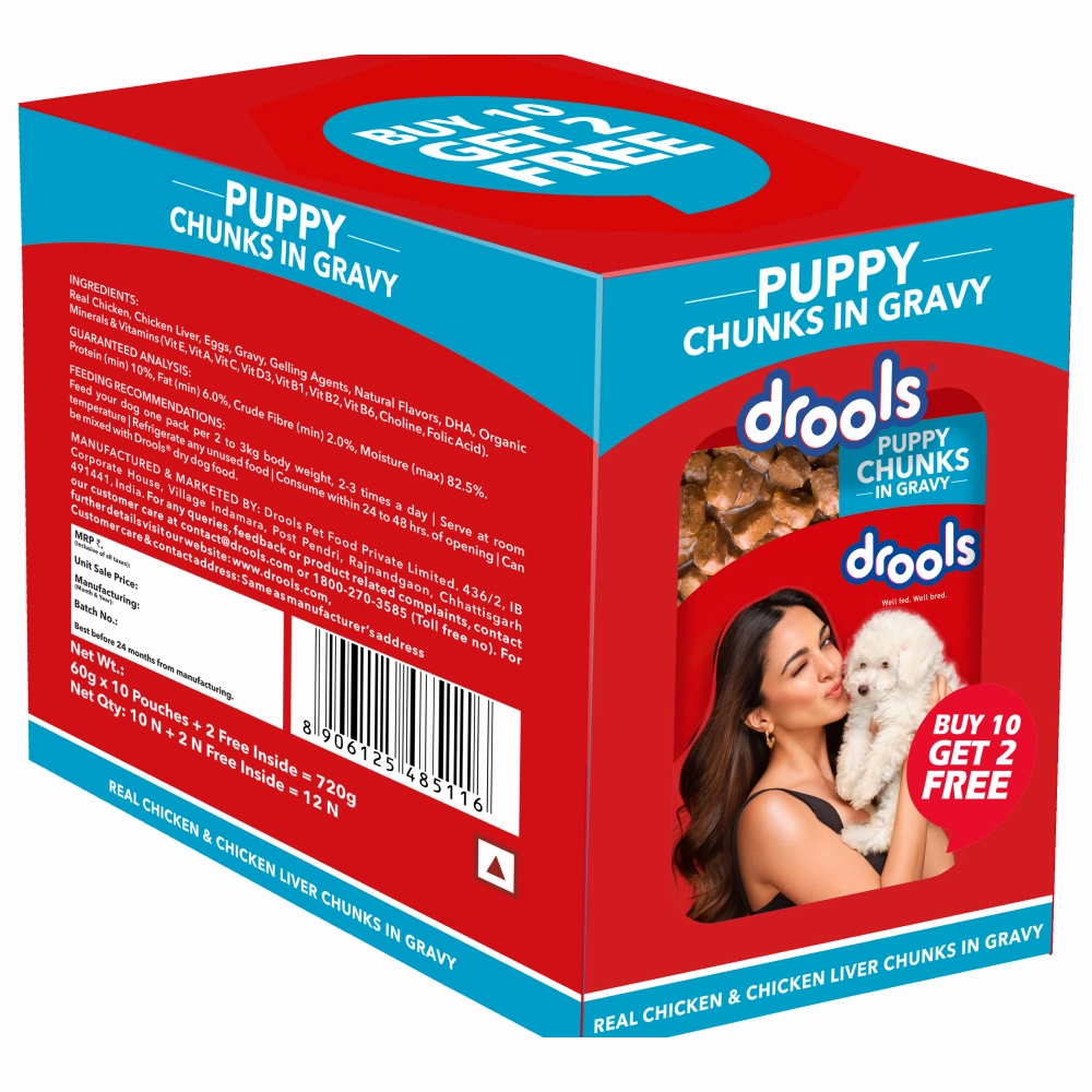 Drools Real Chicken & Chicken Liver Chunks in Gravy Puppy Dog Wet Food (60g)