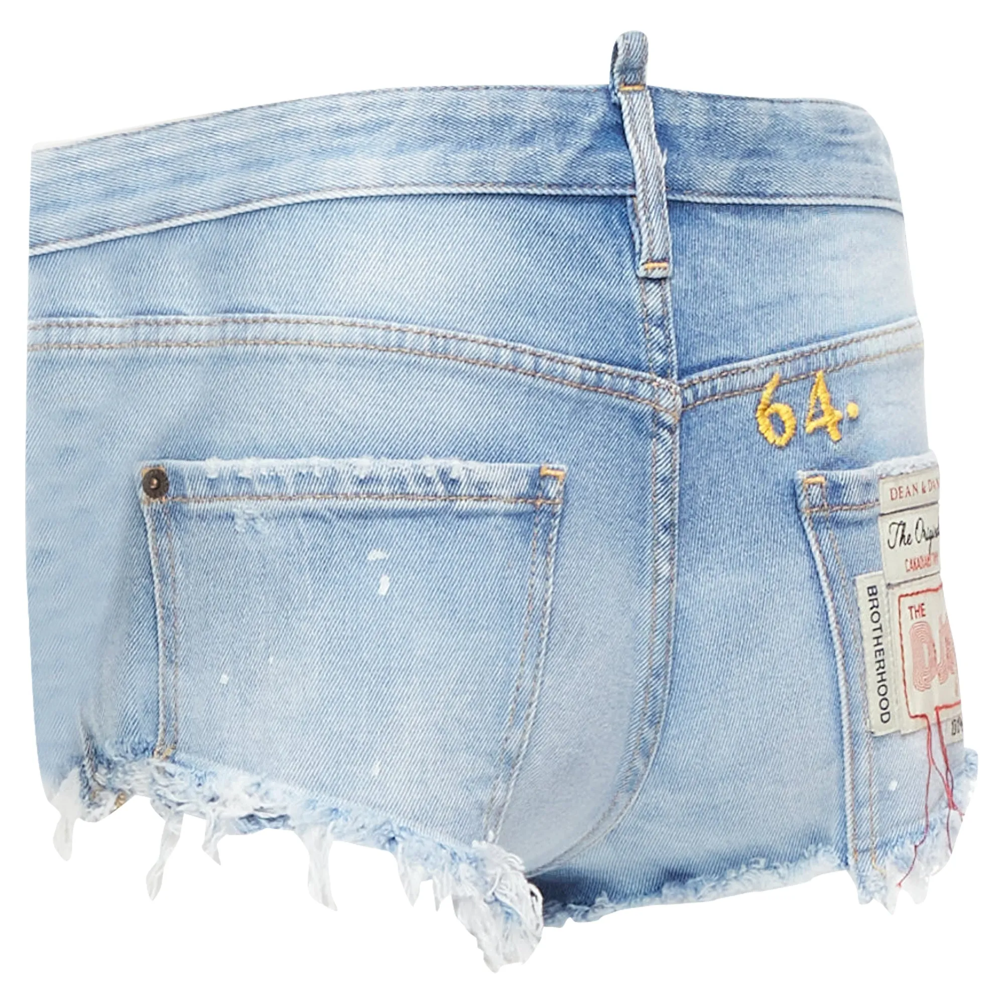 Dsquared Washed Distressed Logo Patch Frayed Cut Off Booty Shorts