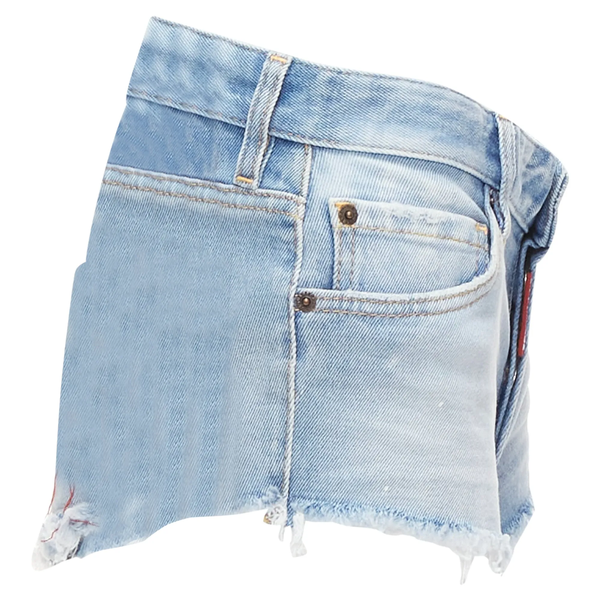 Dsquared Washed Distressed Logo Patch Frayed Cut Off Booty Shorts