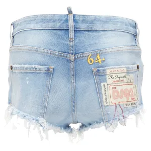Dsquared Washed Distressed Logo Patch Frayed Cut Off Booty Shorts