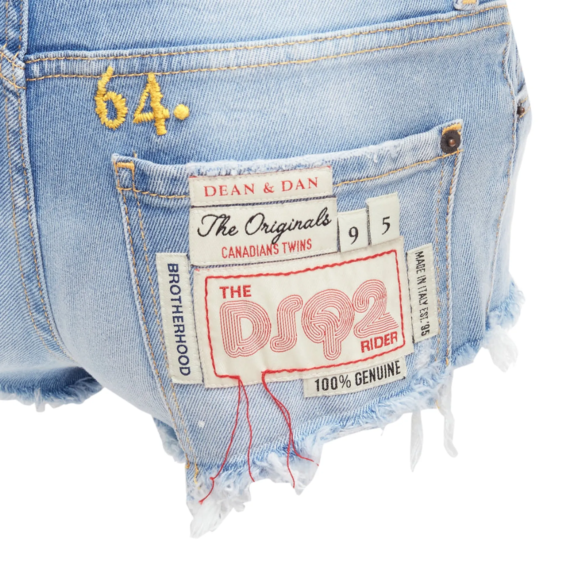 Dsquared Washed Distressed Logo Patch Frayed Cut Off Booty Shorts