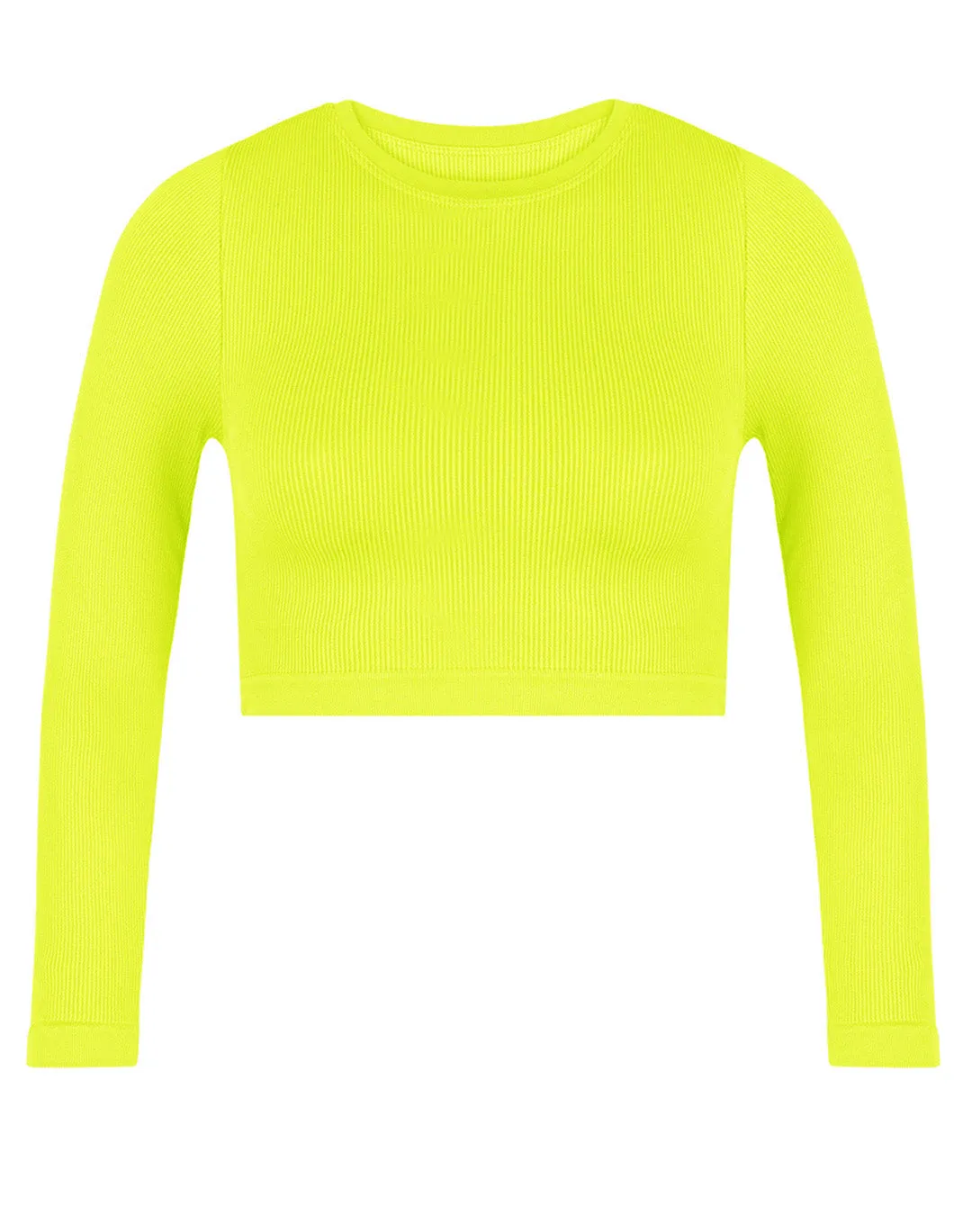 EVOKE Ribbed Long-Sleeve Crop Top | Neon Yellow