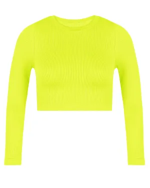 EVOKE Ribbed Long-Sleeve Crop Top | Neon Yellow