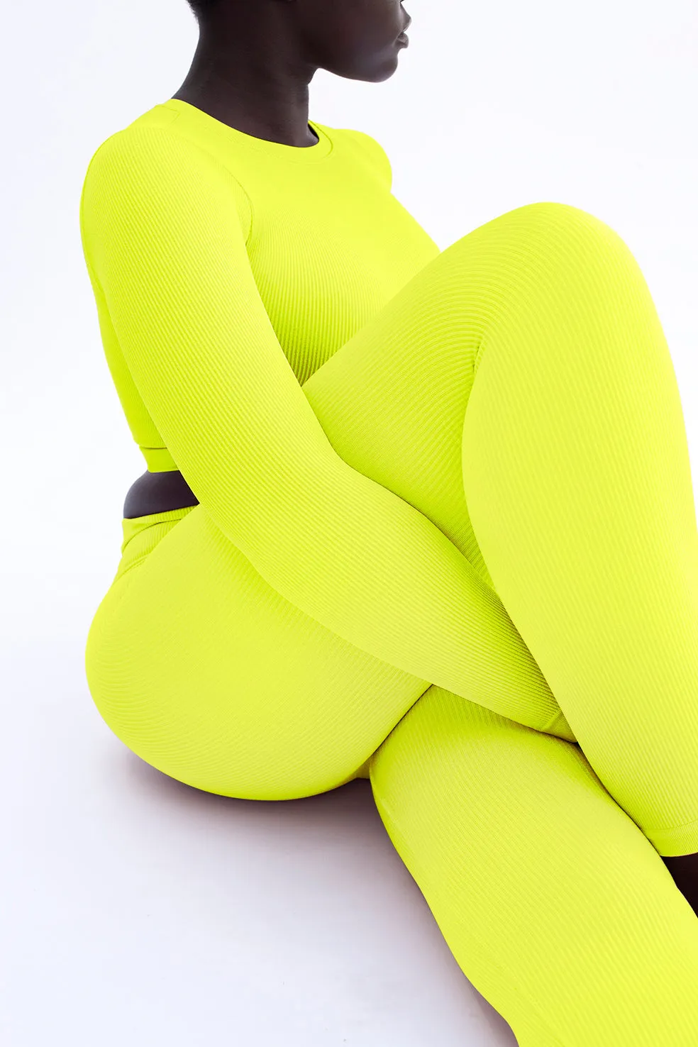 EVOKE Ribbed Long-Sleeve Crop Top | Neon Yellow