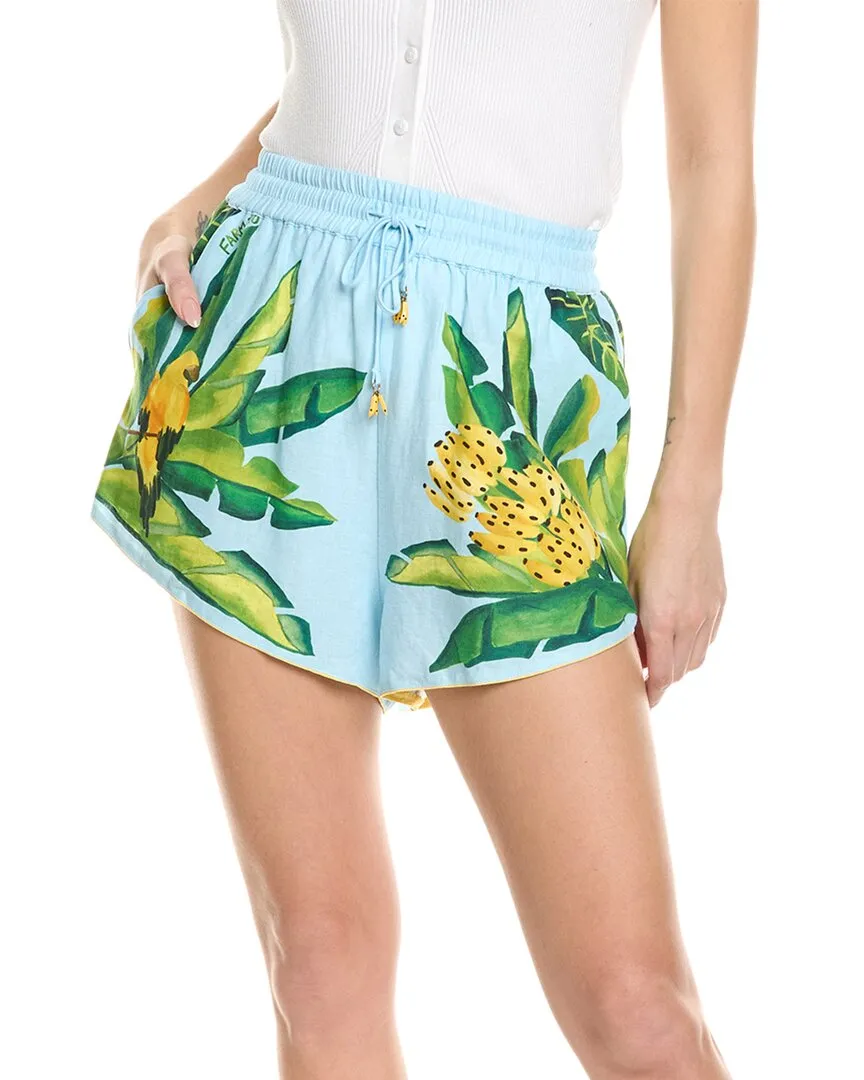FARM Rio Foliage Linen-Blend Short