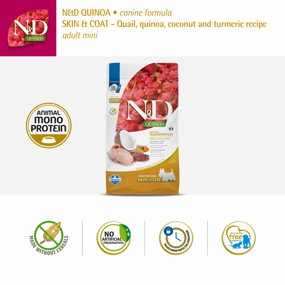 Farmina N&D Quinoa Quail Coconut & Turmeric Skin & Coat Adult Mini Dog Dry Food