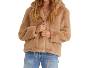 Faux Fur Hooded Jacket In Faux Fur Honey