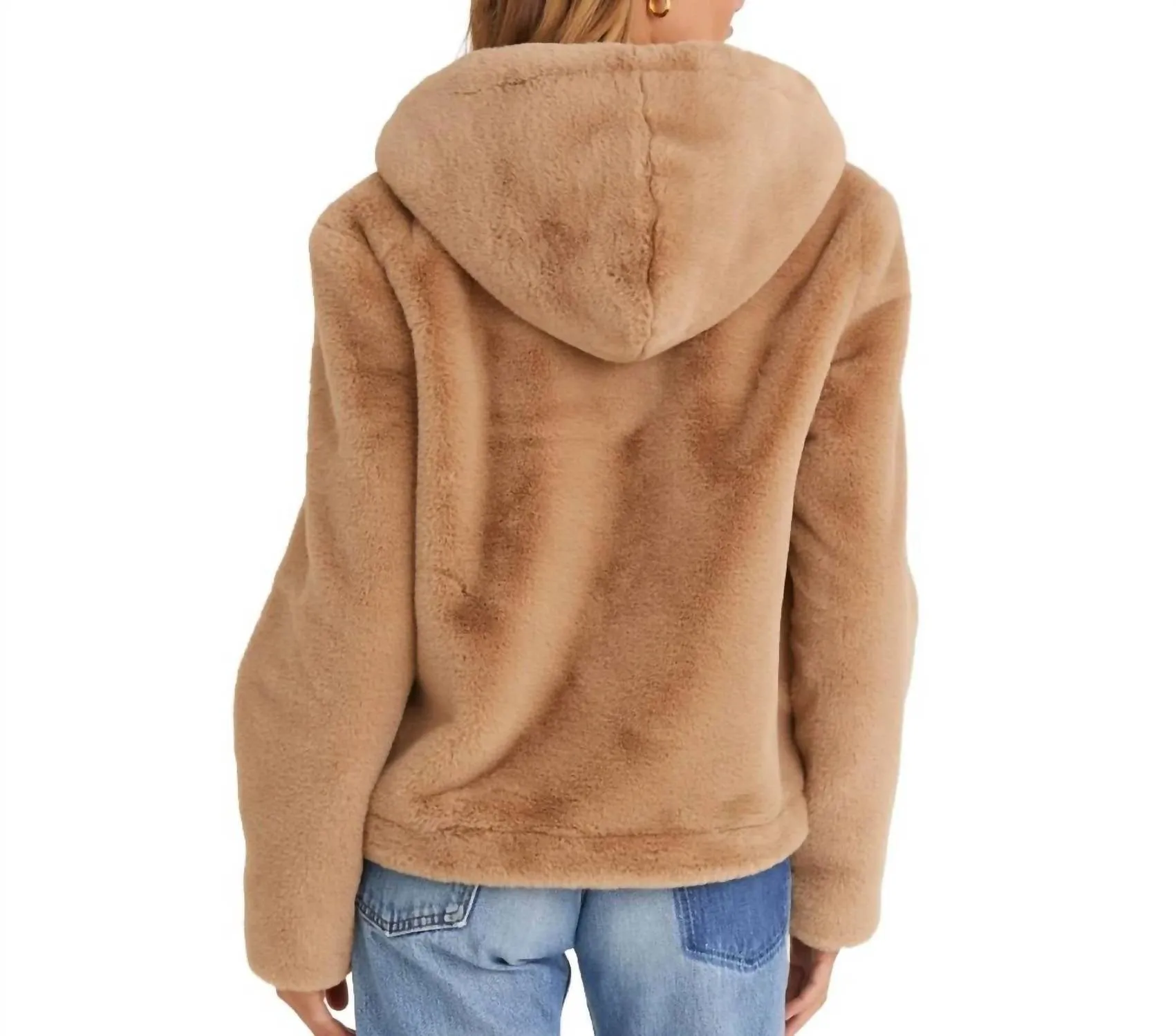 Faux Fur Hooded Jacket In Faux Fur Honey
