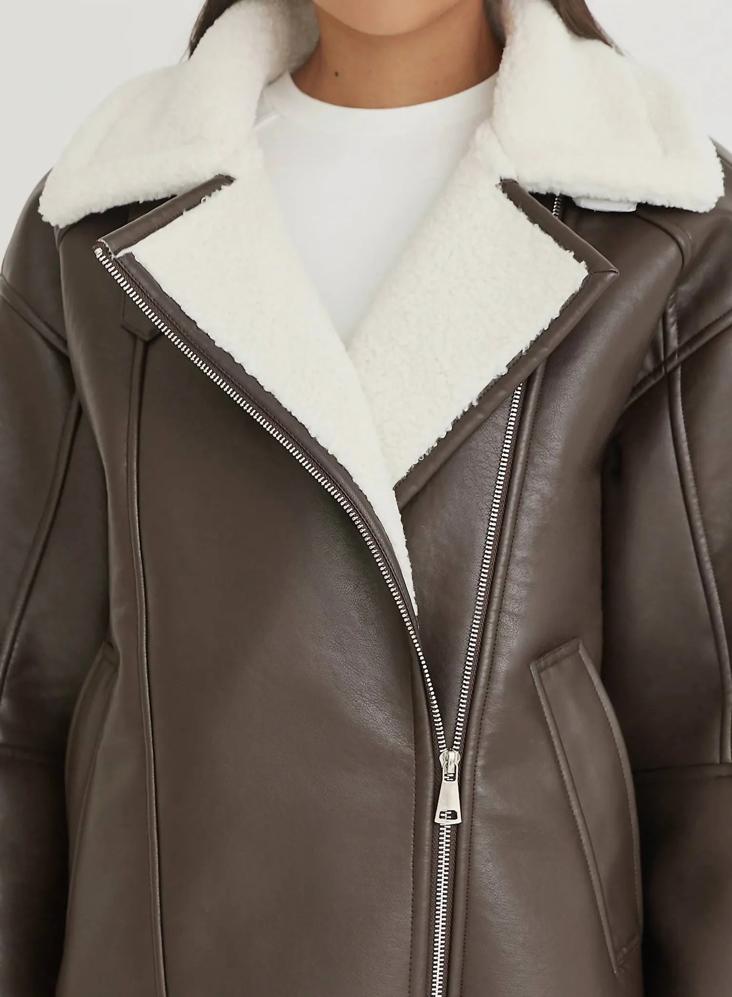 Faux Leather Billie Aviator Jacket In Brown