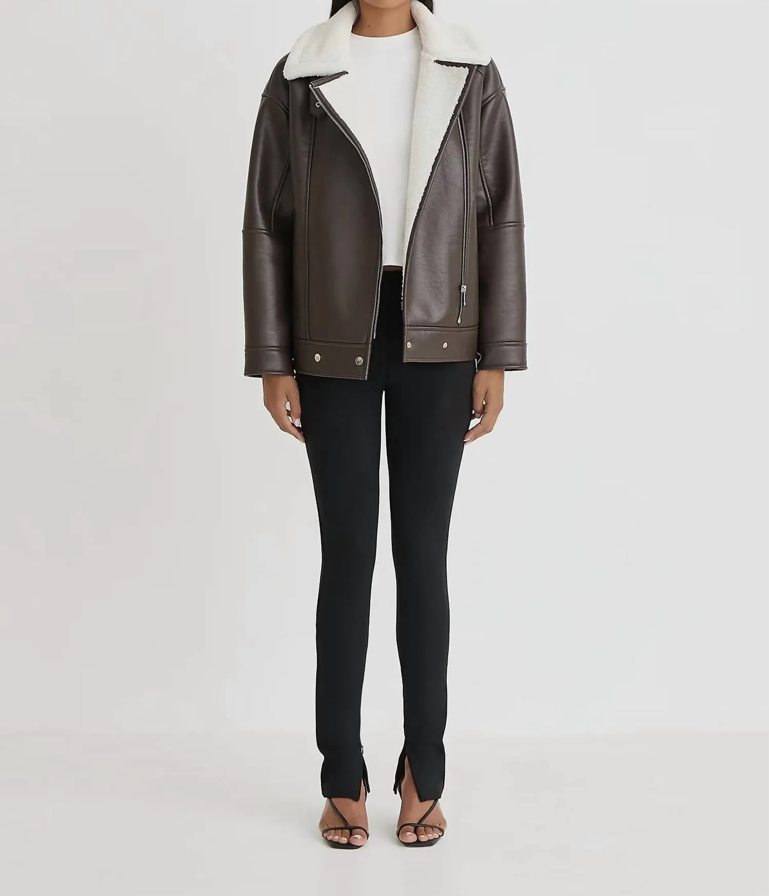 Faux Leather Billie Aviator Jacket In Brown