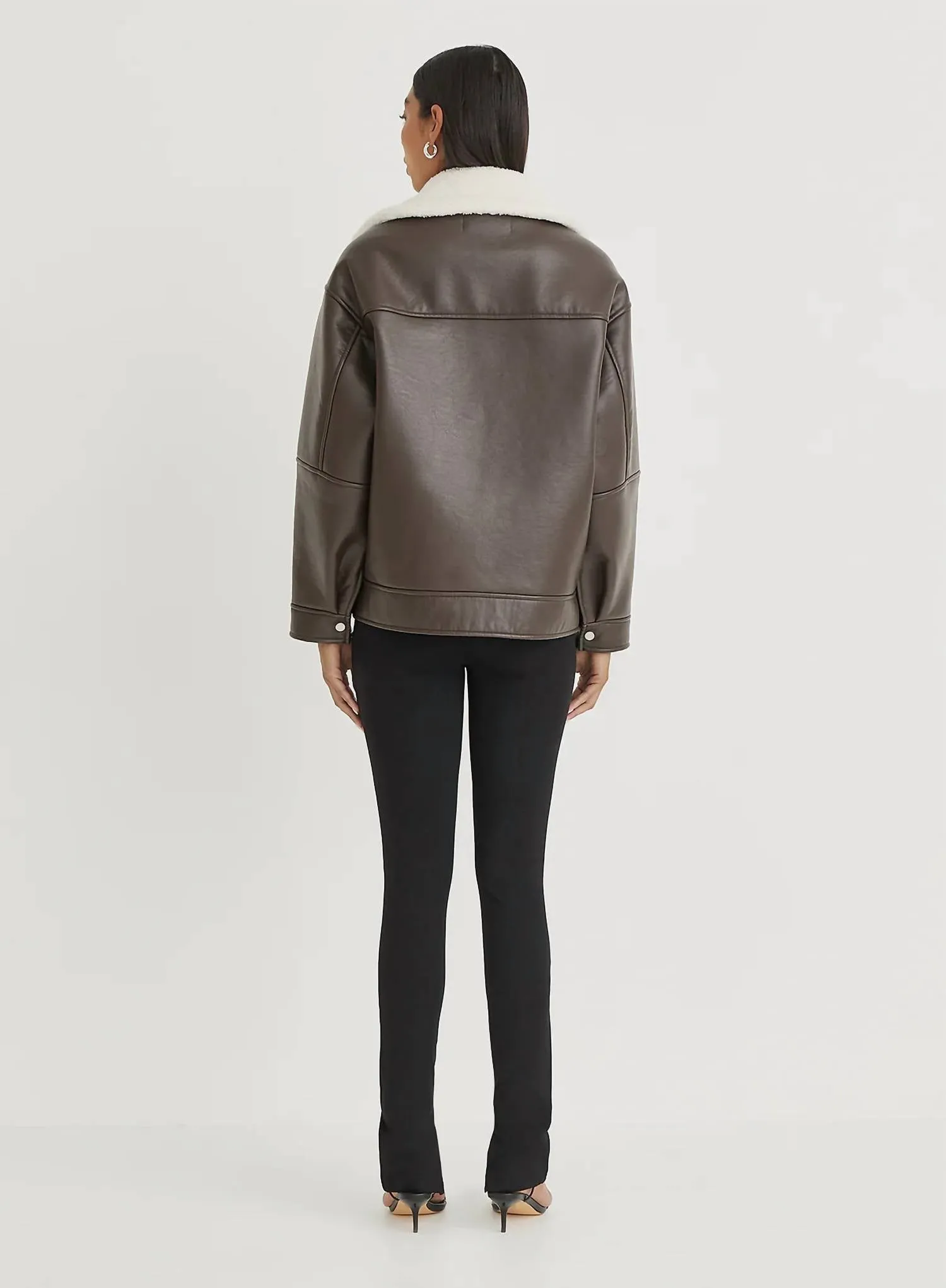 Faux Leather Billie Aviator Jacket In Brown