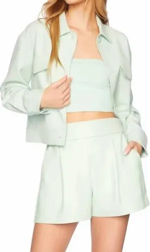Faux Leather Pleated Shorts In Mint Chip