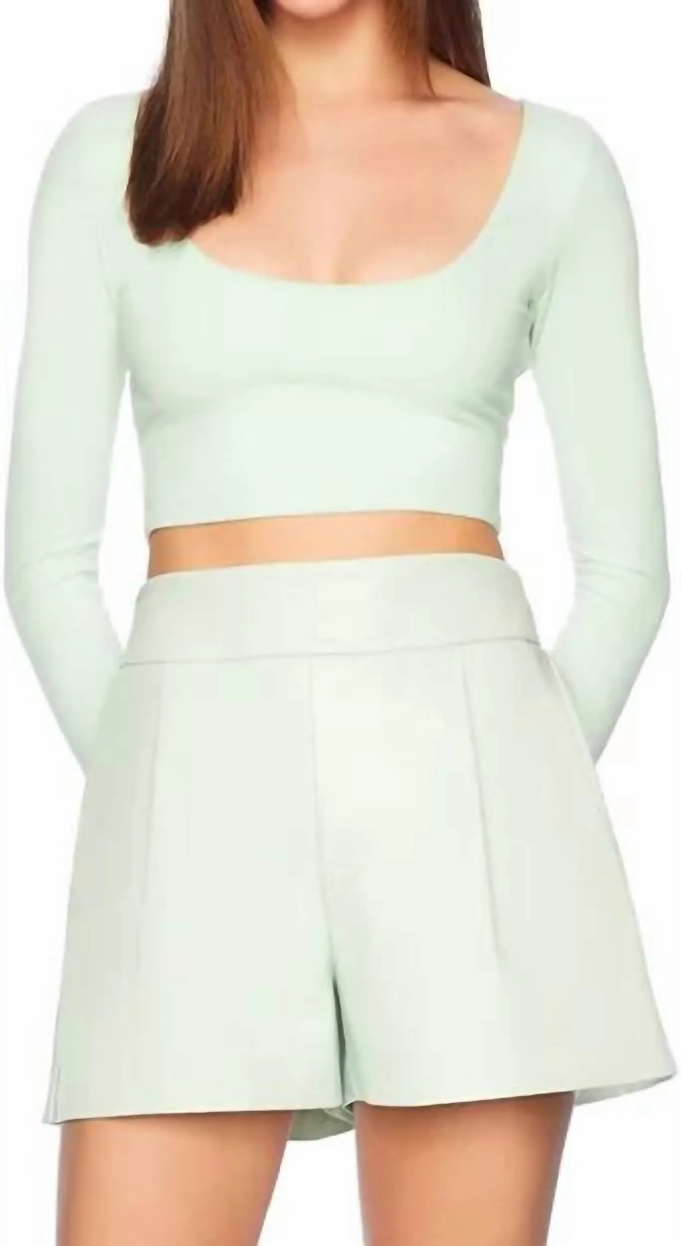 Faux Leather Pleated Shorts In Mint Chip