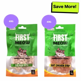First Meow Soft Chicken Strip and Salmon Dice Cat Treat Combo